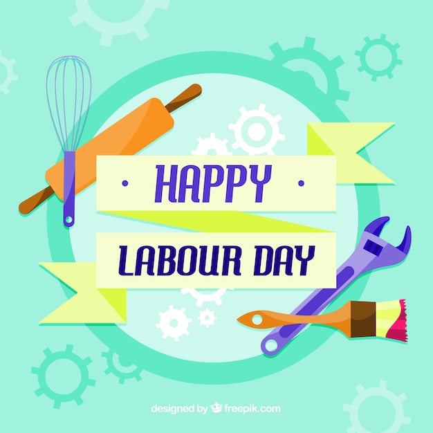 Free Vector labour day background with tools in flat style