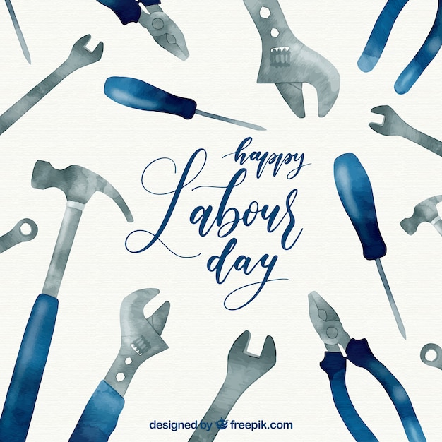 Labour day background with tools in watercolor style