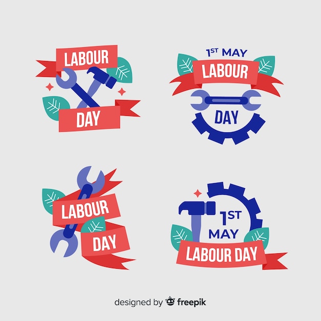 Free Vector labour day badge collection