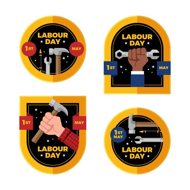 Labour day label collection in flat design