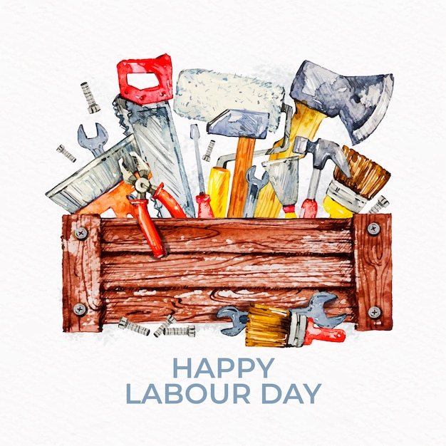 Free Vector labour day with greeting and tools