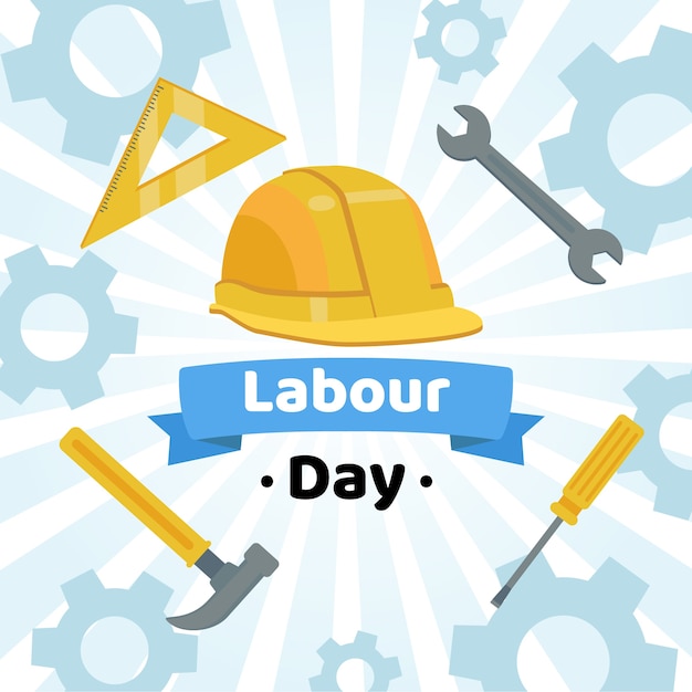 Labour day with hard hat and tools