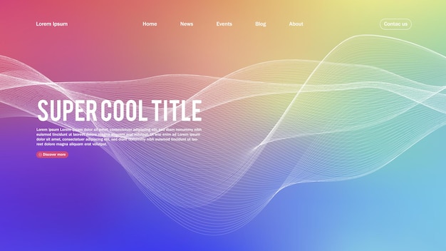 Landing page abstract design. Template for website or app. Colorful abstract minimal wave.