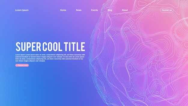 Landing page abstract design with sphere element Template for website or app