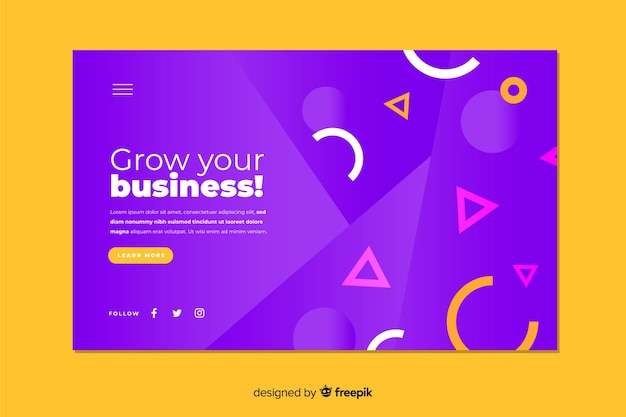 Landing page concept with geometric shapes