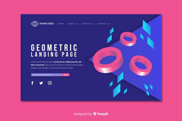 Landing page concept with geometric shapes