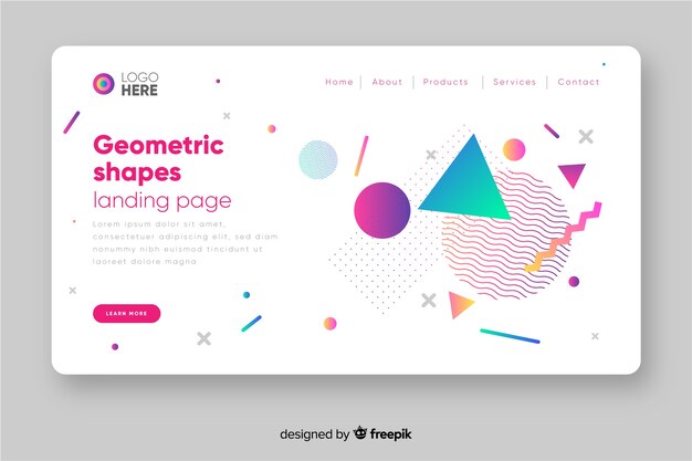 Landing page concept with geometric shapes