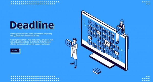 Landing page of deadline with calendar and people