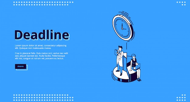 Landing page of deadline with clock and people