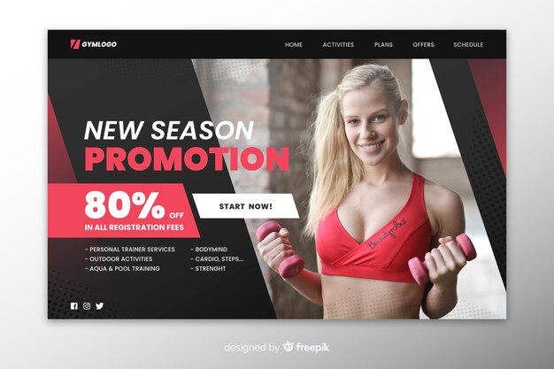 Landing page gym promotion with photo