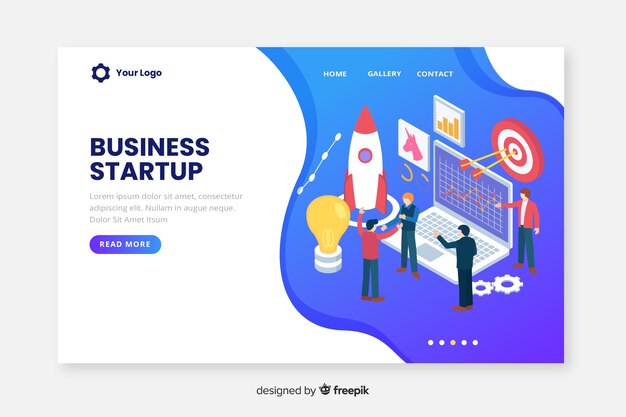 Landing page isometric business startup