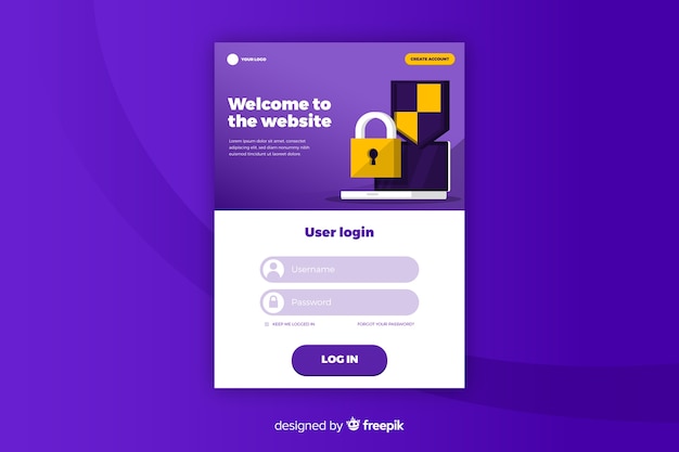 Landing page log in website