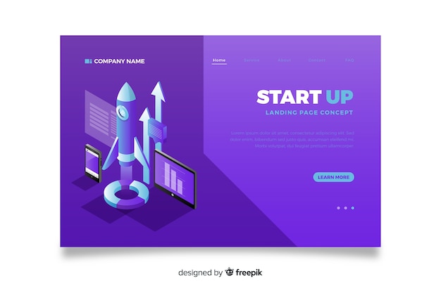 Landing page for startup in isometric design