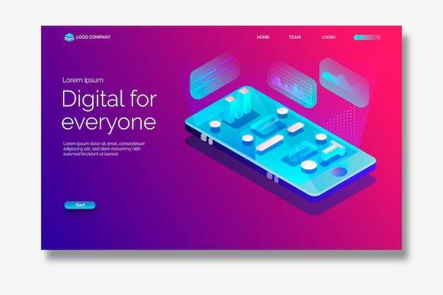 Free Vector landing page technology in isometric design