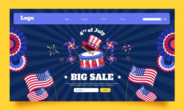 Landing page template for american 4th of july holiday celebration