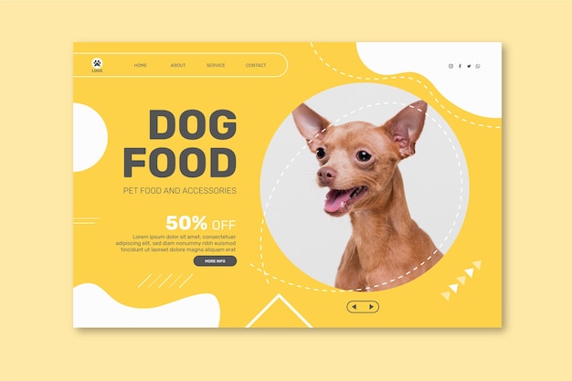 Free Vector landing page template for animal food with dog