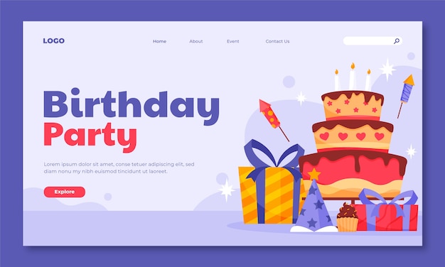 Landing page template for birthday party celebration