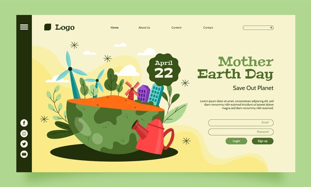 Landing page template for earth day celebration