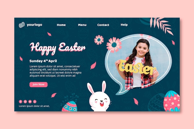 Landing page template for easter with bunny and girl