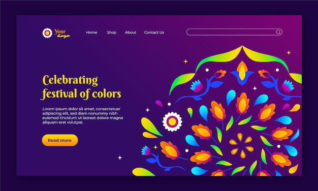 Landing page template for holi festival celebration