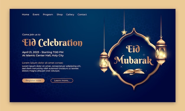 Free Vector landing page template for islamic eid al-fitr celebration