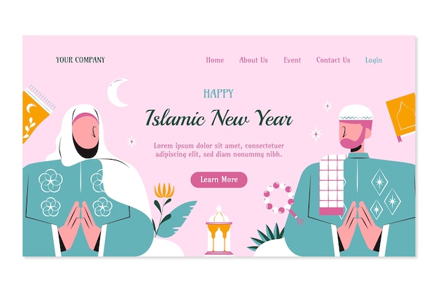 Free Vector landing page template for islamic new year celebration