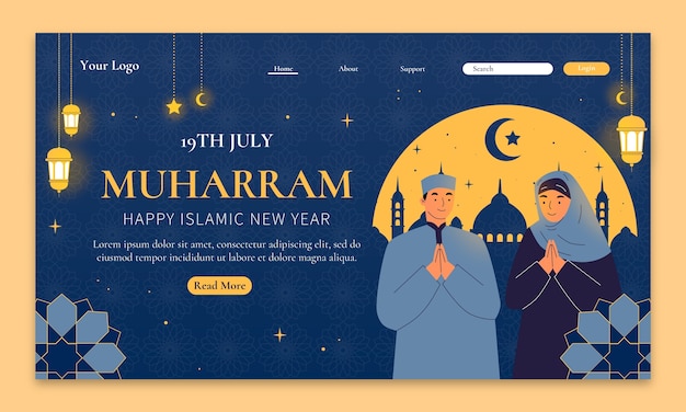 Free Vector landing page template for islamic new year celebration