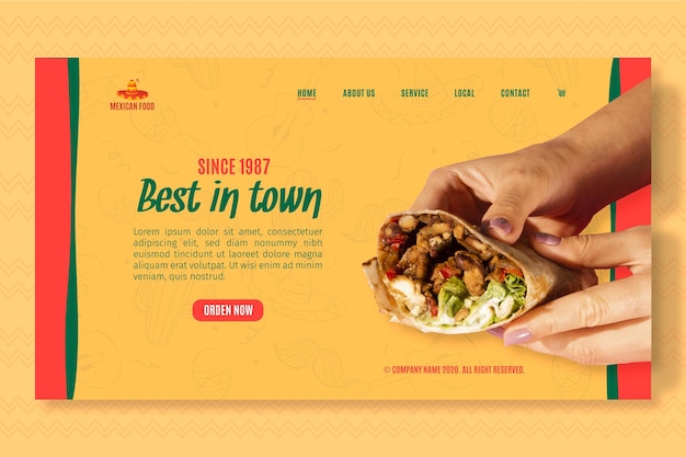 Free Vector landing page template for mexican food restaurant