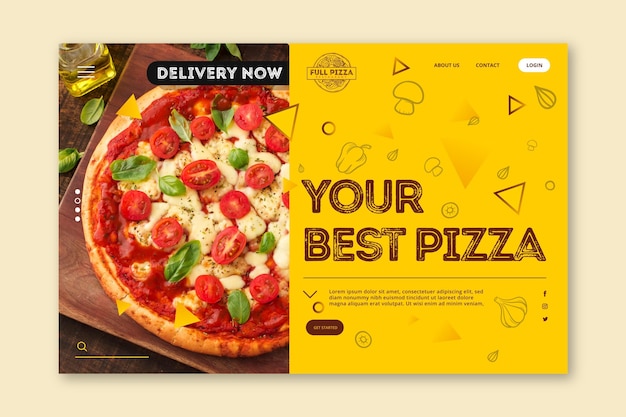 Free Vector landing page template for pizza restaurant