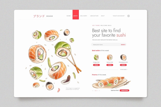 Free Vector landing page template for sushi bistro