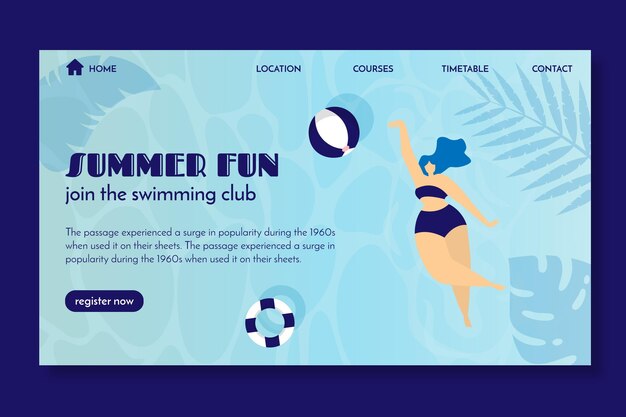 Landing page template for swimming club