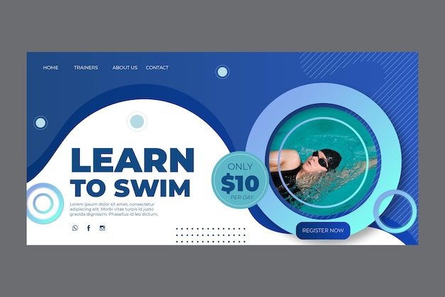 Free Vector landing page template for swimming lessons