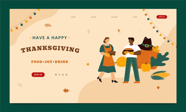 Free vector landing page template for thanksgiving day celebration