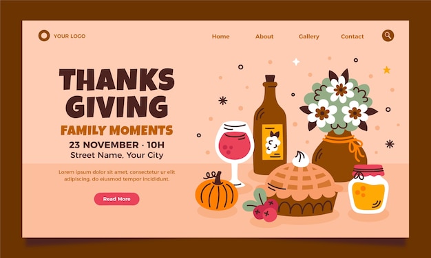 Free Vector landing page template for thanksgiving day celebration