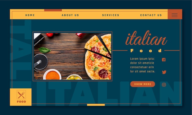 Free Vector landing page template for traditional italian food restaurant