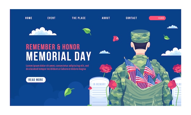 Free vector landing page template for usa memorial day celebration