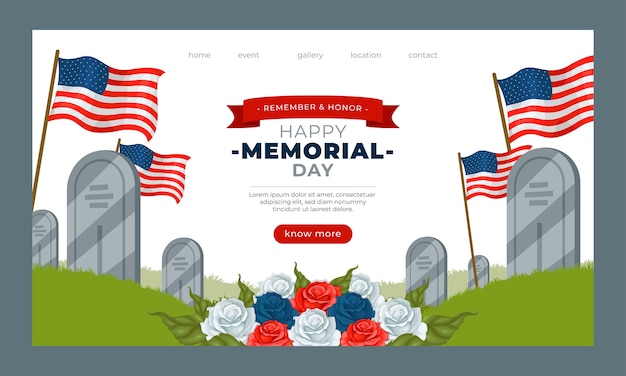 Free vector landing page template for usa memorial day celebration