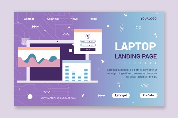 Landing page template with laptop