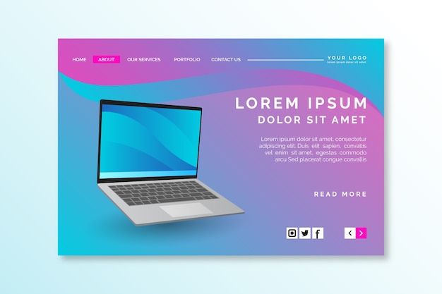 Free Vector landing page template with laptop