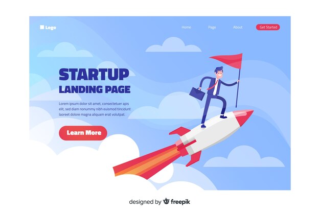 Landing page template with a rocket