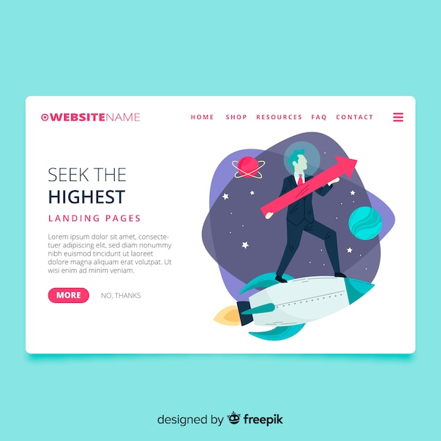 Free Vector landing page template with a rocket