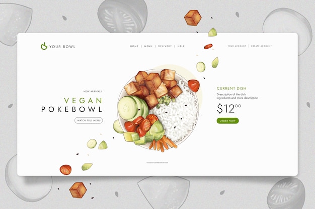 Free Vector landing page template with sushi for restaurant