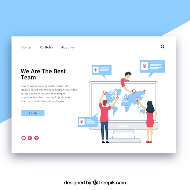 Free vector landing page template with team concept