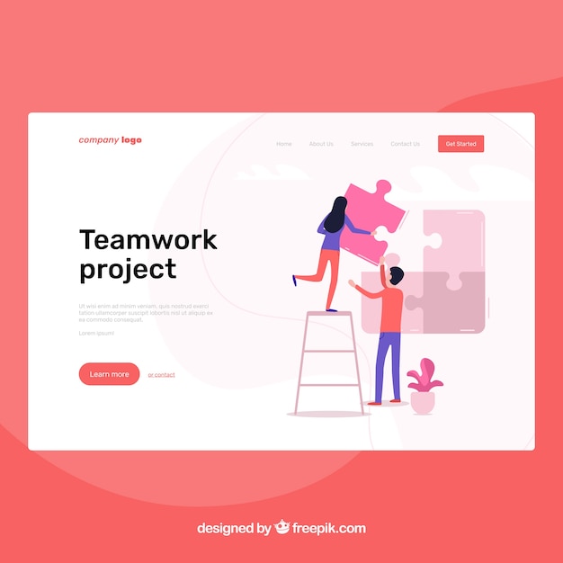 Free Vector landing page template with teamwork concept 