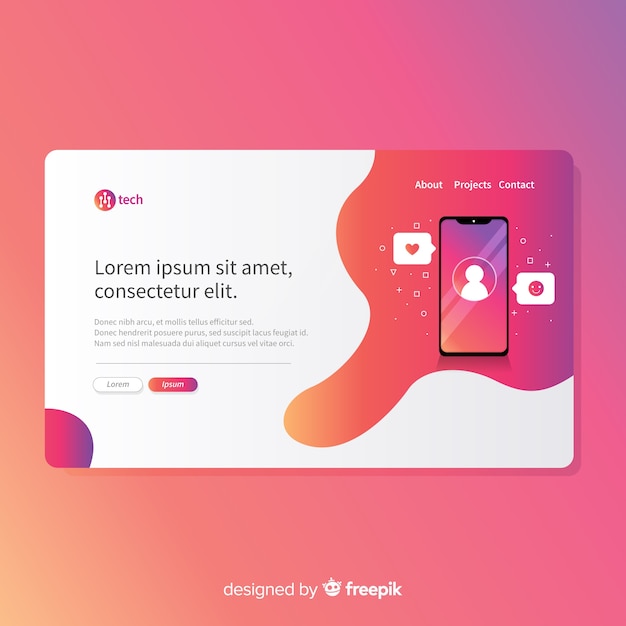 Landing page template with technology device