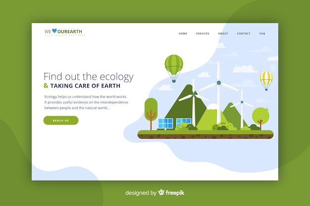 Free vector landing page web template for ecological company