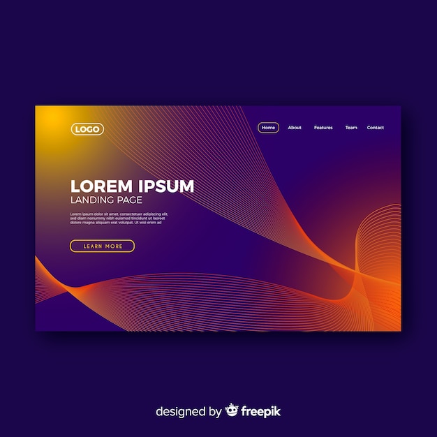 Landing page with abstract lineal shapes