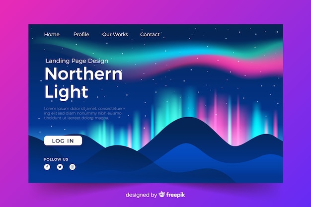 Landing page with bright northern lights