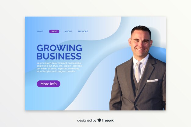 Landing page with businessman photo