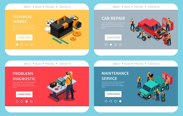 landing page with car repair maintenance problem diagnostic parts replacement technical service